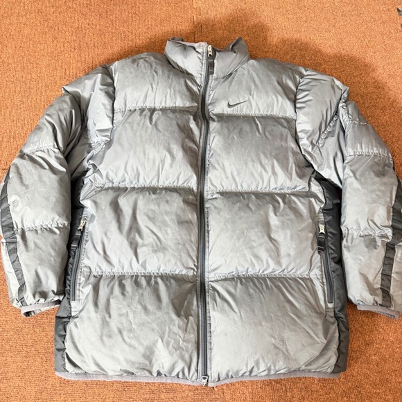 Nike Other - Nike Mens Puffer Jacket Silver Grey Down Fill Full Zip Large RN 56323 Goose down